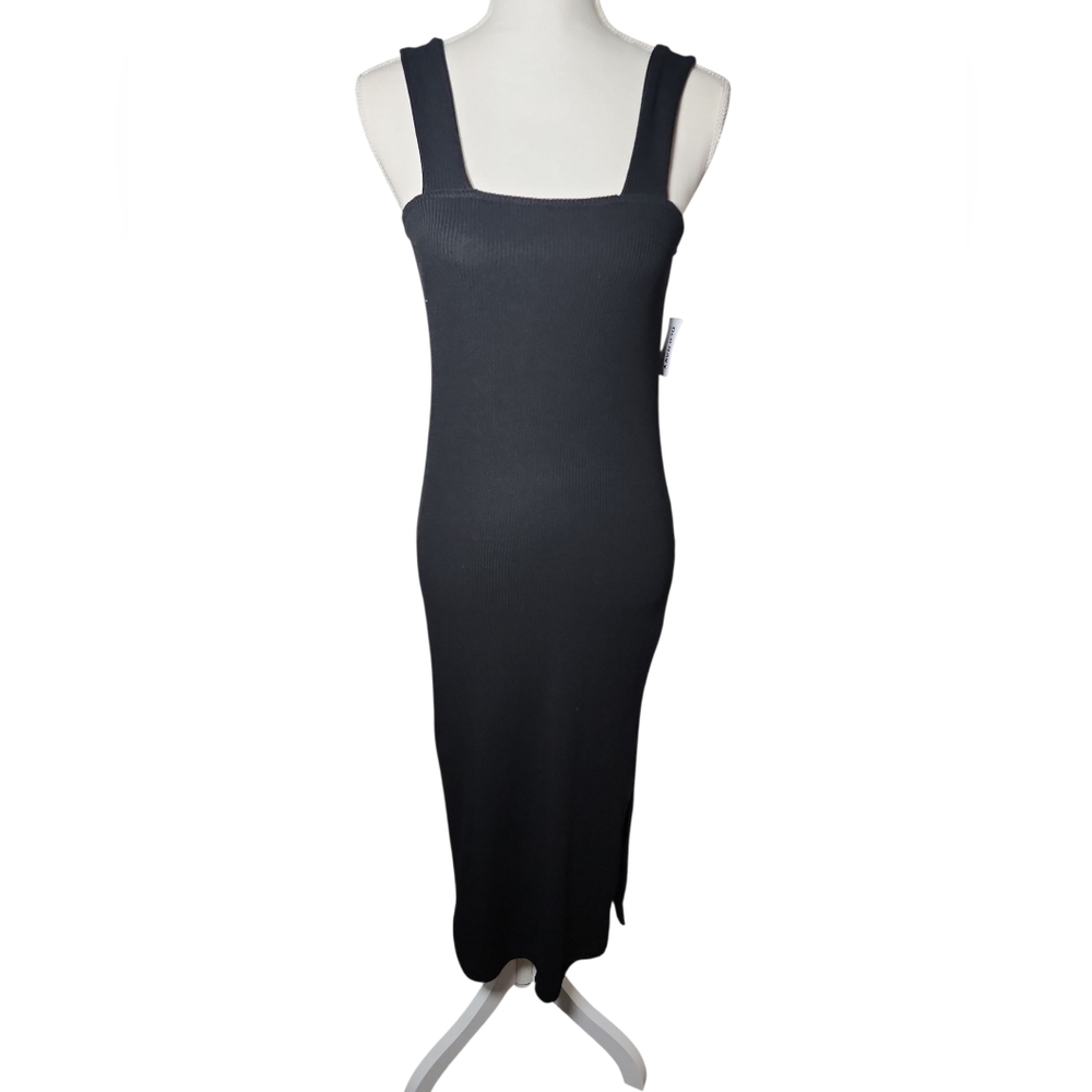 Old Navy Black Fitted Sleeveless Rib-knit Midi Dress Nwt Size Medium